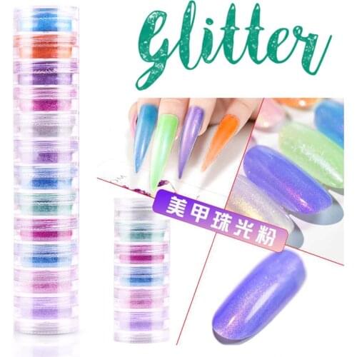 6/12 Mixed Color Nail Art Acrylic 3D highlight Glitter loose powder Sequins Powder Set DIY Nail Art