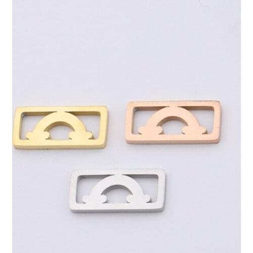 50pc 7*15mm Mirror Finish Stainless steel Hollow Rainbow Connector Charm For Necklace DIY Women Handmade Jewelry Making