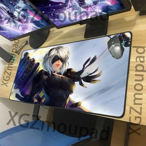 XGZ Large Gaming Mouse Pad Black Lock Edge Custom Anime NieR: Automata Computer Desk Mat Rubber Stripe Non-slip 900x400/900x300