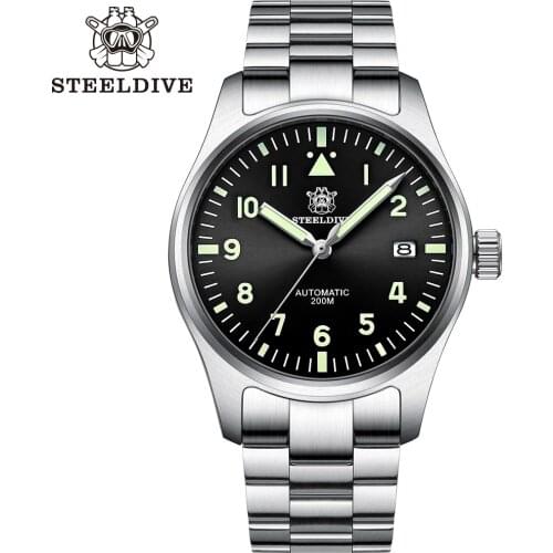 STEELDIVE 1940 STEEL 200M Dive Watch Automatic Mechanical Watch Pilot NH35 Automatic Watches Men C3 Super Luminous Diving Watch