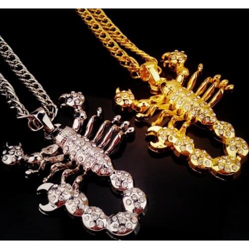 EMPMUSDAN Iced Out Scorpion Necklace Big Pendant Star Jewelry Hip Hop Statement Link Chain Personality Necklace for Men Women
