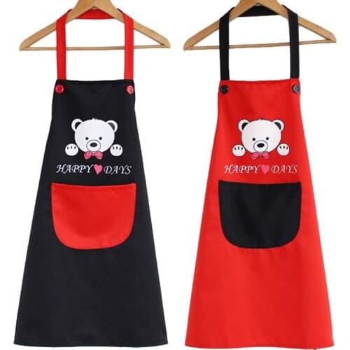 Cute Bear Lovers Apron Kitchen Cook Baking Woman Man Apron With Pocket Red/ Black Waiter Nail Shop Funny Bibs
