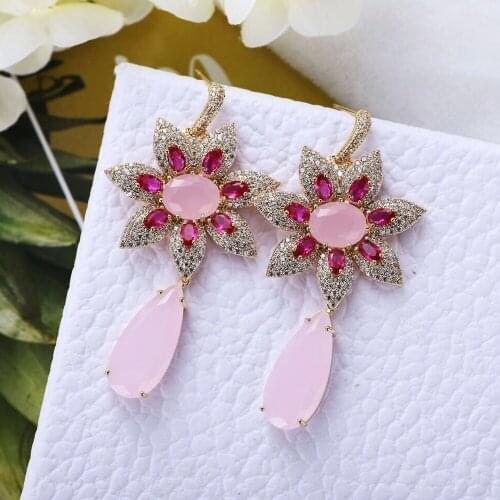 HIBRIDE Flower Shape Colorful AAA Cubic Zircon Drop Earrings Luxury High Quality Jewelry New CZ Crystal Fashion Earrings E-626