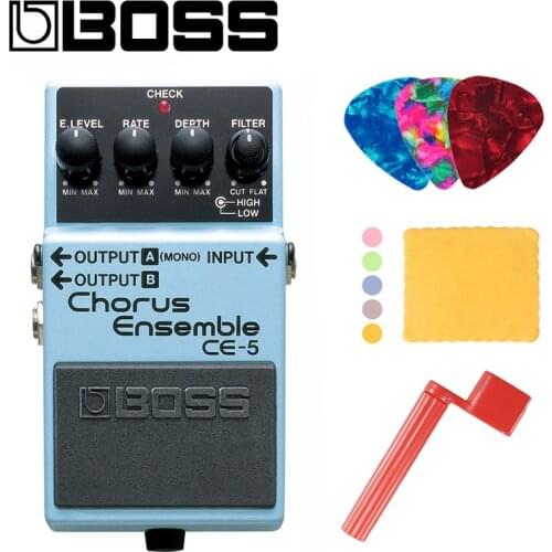 Boss CE-5 Stereo Chorus Ensemble Guitar Pedal Bundle with Picks, Polishing Cloth and Strings Winder