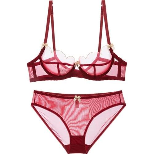 Floral intimates bra set sexy lace bras panties thin transparent women underwear temptation gauze sponge young girl bra set