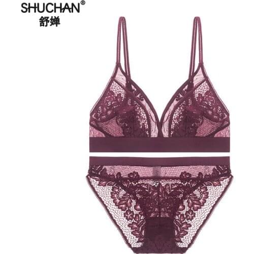 SHUCHAN Sexy Gathers Comfortable Ultra-thin Flowers Fresh Fresh Lace Breathable Underwear Women Bra Set 2018 Women Clothing 5053