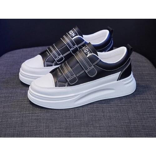 Women Thick Bottom Sneakers Mesh Leather Shoes Platform Casual Shoes Summer Female Sport Shoes Velcro Looking Tall and Thin