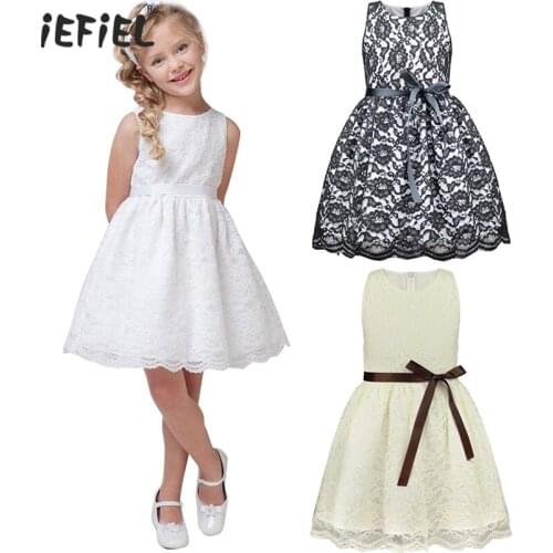 Toddler Girls Sleeveless Lace Princess Girls Dress Bow Belt Elegant Vestidos Kids Dresses for Girls First Communion Party Dress