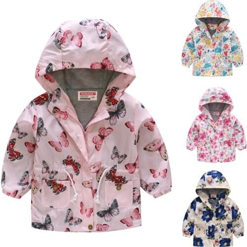 Fashion Toddler Infant Kids Baby Boys Girls Windbreaker Long Sleeve Cartoon Printed Hooded Jacket Coat Waist Zipper Outwear#g4