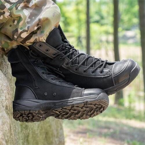 High Top Canvas Shoes for Man Outdoor Breathable Desert Tactical Ankle Boots Male Work Shoes Autumn Military Combat Boots