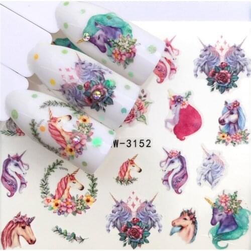 Unicorn Horse Nail stickers art decorations slider adhesive Water Transfer decals manicure lacquer accessoires polish foil