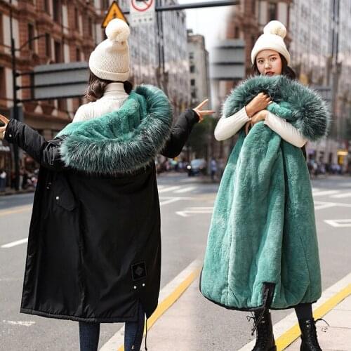 2021 New Hooded Parkas Womens Thicken Down Cotton Coat Female Long Fur Collar Winter Jacket For Women Removable Lining