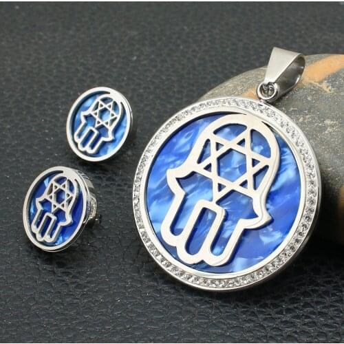 NEW Silver Color Round Fashion Hand Stainless Steel Jewelry Pendant Earrings Sets For Women SBJZEACA