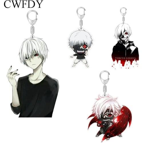 New Tokyo Ghoul Keychain Anime Tokyo Ghoul Kaneki Ken Keychain Cartoon Two Side Arcylic Pendant Key Ring Holder Men Jewelry Gift