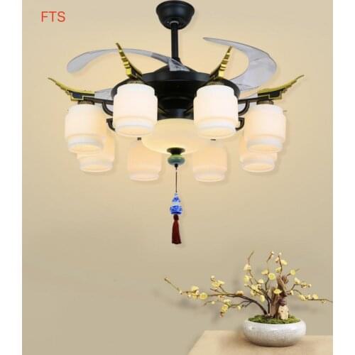 New Chinese fan lamp, living room light luxury luxury dining room ceiling fan light, atmospheric tea house electric fan lamp