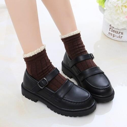 1-16T kids shoes girls leather shoe 2020 fashion Korean black British style soft bottom middle school students performance shoes