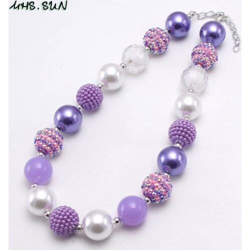MHS.SUN Fashion Purple/White Chunky Beads Necklace For Kids Girls Charming Chunky Child Toddler Beaded Handmade Necklace 1Pcs