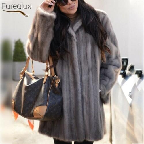 FUREALUX Real Mink Fur Coat Natural Mink Handmade Autumn Winter High Quality Womens Fashion Trend Warm Clothing New 2021