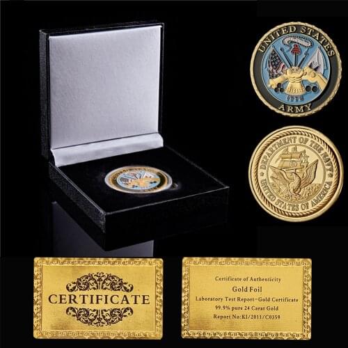 US Navy Challenge Coin Values Commemorative Art Craft Navy Ship Gold Plated Coin Medal W/ Luxury Box Display