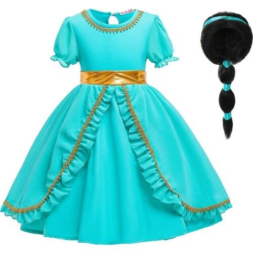 VOGUEON Baby Girls Blue Jasmine Dress Children Ruffles Delxue Birthday Party Ball Gown Clothes Kids Halloween Princess Costume