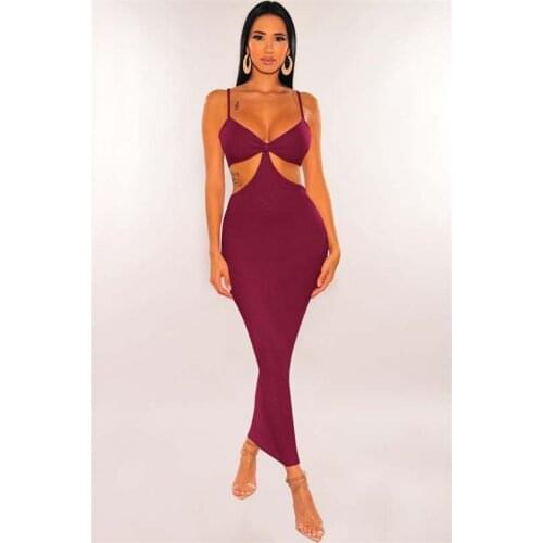TNNAOFF Spaghetti Strap Bodycon Midi Dress for Women Birthday Club Outfits Summer Fashion Elegant Backless Night Party Dresses