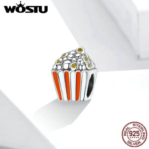 Wostu Colorful Popcorn Real 925 Sterling Silver Oxidized CZ Charm for Original Bracelet Bangle DIY Jewelry Handmade SCC1596