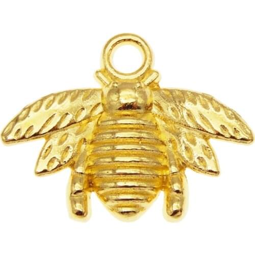 Julie Wang 20PCS Small Bee Charms Gold Color Honeybee Insect Pendant Bracelet Alloy Jewelry Making Accessory 21*16mm