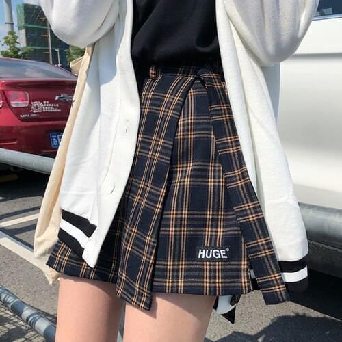 Casual Basic Fashion All Match Plaid Vintage Irregular High Waist College Wind New Fashion Female Women Mini Skirts
