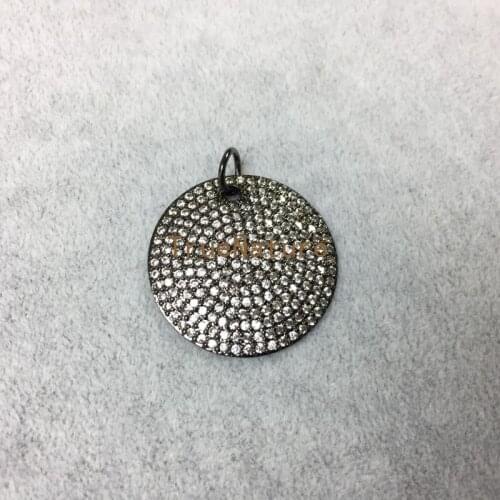 For Sale White Micro Zircon Round Pendants Chic Gun Black Electroplated Charms Zirconia Delicate Jewelry In 28 mm PM5186