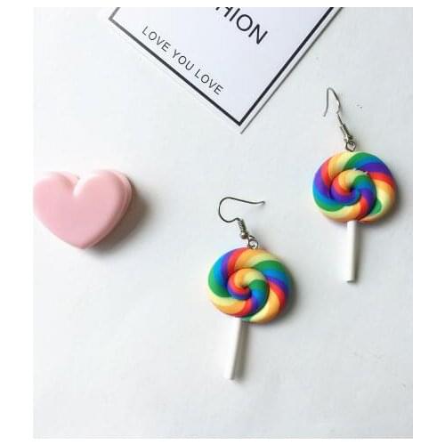 Korean Fashion Rainbow Swirl Lollipop Dangle Earrings Christmas Gift Handmade Candy Earring Woman Girl Jewelry 4 Color Wholesale