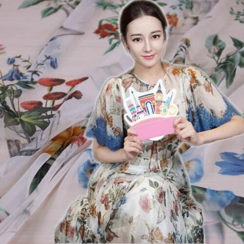 Spring and summer new chiffon printing apparel fabric perspective manual DIY holiday dress shirt fabric high printed cloth