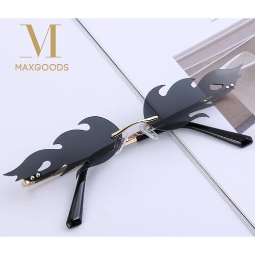 Fire Flame Sunglasses Rimless Wave Sun Glasses UV 400 Unisex Narrow Glasses Luxury Trending Streetwear Girls Eyewear Accessories