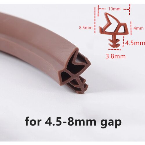 TPE Rubber Gasket for Window Door Insert Slot Sealing Strip for 4.5-8MM Gap Coffee Brown