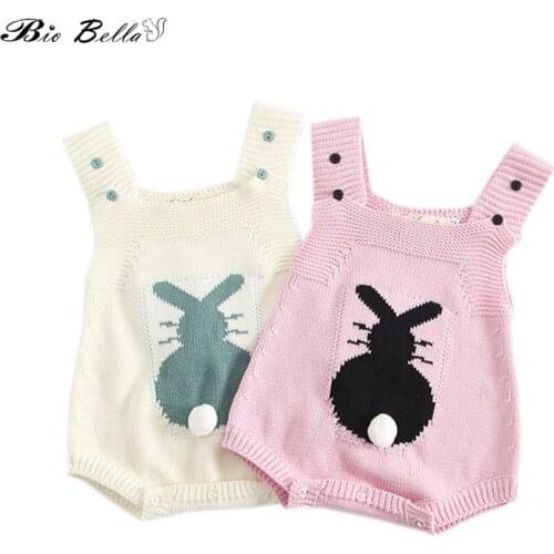 Baby Girls Bunny Knitted Bodysuit Newborn Sleeveless One-pieces Outfits Infant Cartoon Rabbit Overalls Newborn Bebes Jumpsuit