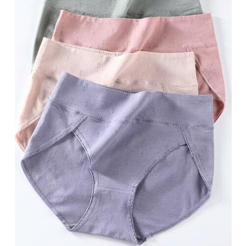 Womens Cotton Briefs Large Sizes Sexy Jacquard Widen Waist Splicing Cute Panties Antibacterial Plus Size Female Underwear 2021