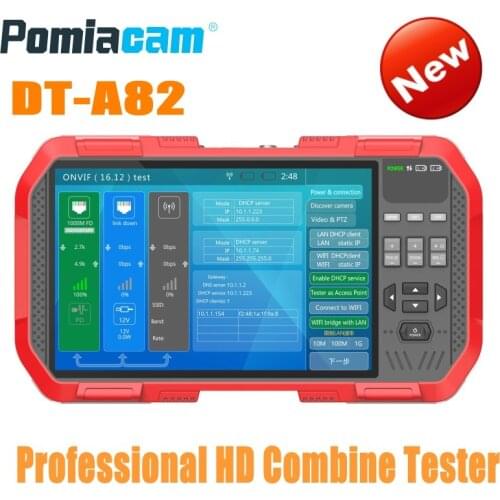 DT-A82 Wifi CCTV Network Tester 7 Inch H.265 4K IP TVI CVI AHD Analog Camera Tester Monitor with POE ONVIF RJ45 cable TDR test