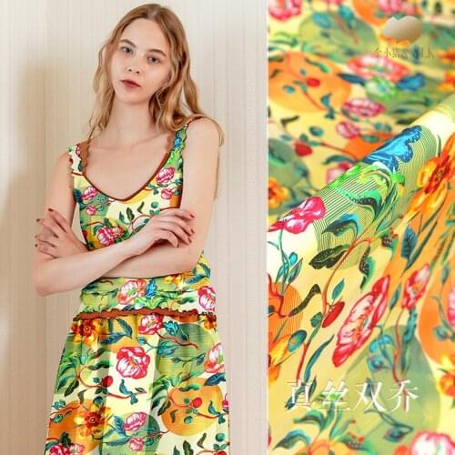 Spring and Summer Silk Double Joe Digital Printing Silk Fabric Mulberry Silk Advanced Cloth Clothing Women 's Dress