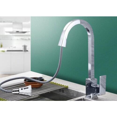 Pull Down Kitchen Faucet Single Level Steel with Sprayer Kitchen Tap