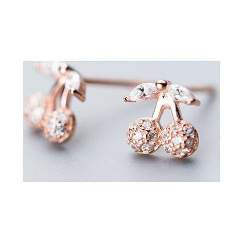 MloveAcc 2018 Hot Fashion 925 Sterling Silver Summer Cherry Clear CZ Stud Earrings for Women Authentic Original Silver Jewelry