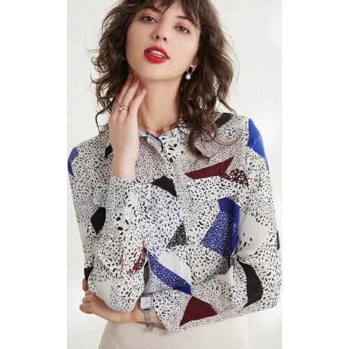 New Autumn Real Silk Top 100% Mulberry Silk Women Long-Sleeve Loose Blouse M L XL FREE SHIPPING