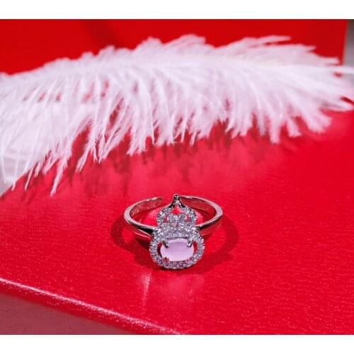 Valentines Gift 100% 925 Sterling Silver Ring With Gourd Shape Natural Pink Crystal Ring for Women Wedding Anniversary Jewelry