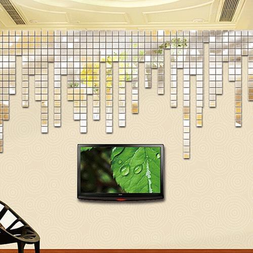100Pcs 2x2cm Acrylic 3D Mural Wall Stickers Mosaic Mirror Effect Room DIY Square Decors 7MGI