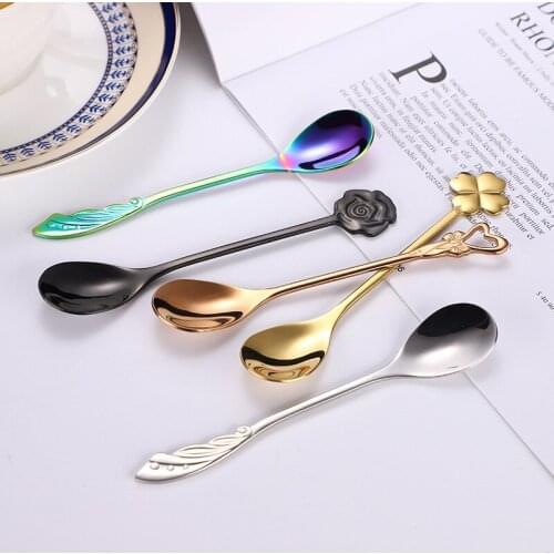 5 Pcs 304 stainless steel small spoon creative coffee mixing spoon flower love dessert spoon mug scoop