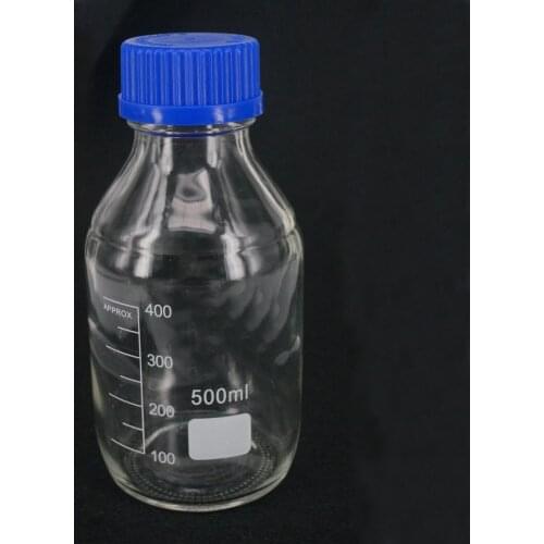 500ml Graduated Round Glass Reagent Bottle Blue Screw Cap Screw On Cover Graduation Sample Vials Plastic Lid