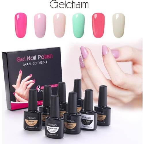 8Pcs Nail Gel Polish Set Hybrid Glitter Vernis Semi Permanent Base Top Coat Soak-Off Uv Led Nail Art Gel Polish Kit Wholesale