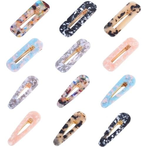 Acrylic Hair BB Clip Snap Barrette Accessories Hairpin Girls Hi-Q Rectangle Waterdrop Hairgrip Gift package 60pair FJ902