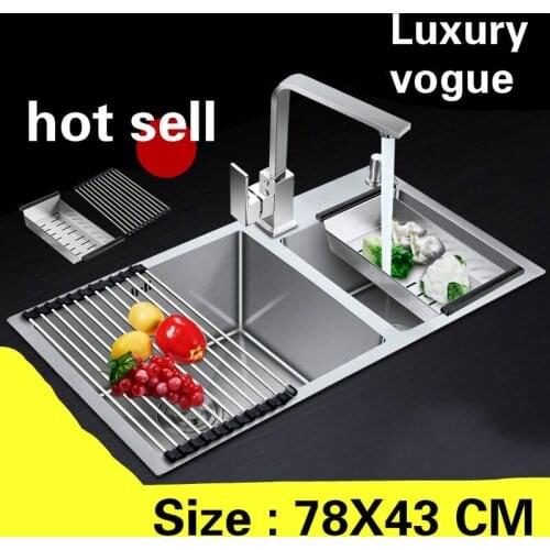 Free shipping Apartment kitchen manual sink double groove do the dishes high quality 304 stainless steel hot sell 78x43 CM