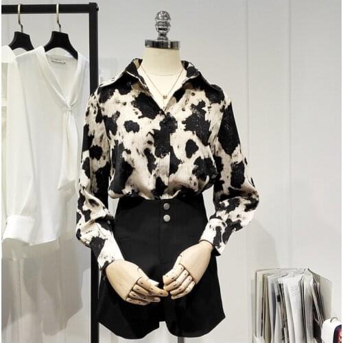 Womens Spring Summer Runway Fashion Leopard Chiffon Shirt Female Casual Loose Office Lady Basic Blouse Tees Tops TB1700