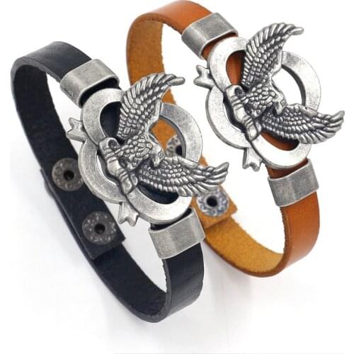 6pcs Ride To Live Bracelets Genuine Leather Punk Motorcycle Rider Eagle Bracelets & Bangles Wristband Hip Hop Jewelry Wholesale