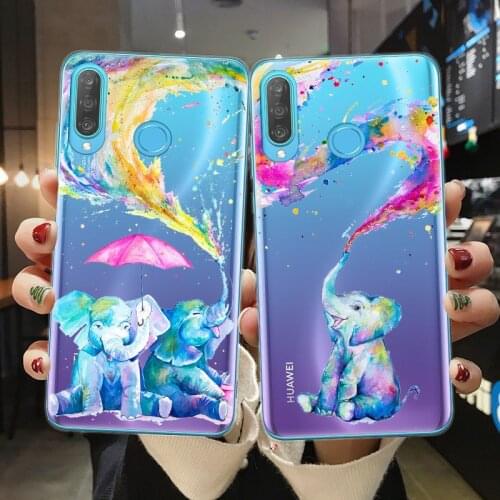 FLYRUI Cute Elephant Phone Cover For Coque Huawei P10 P20 P30 P40 Lite E Pro Honor 10 20 30 Lite Pro 10i 8C 8X 9X Pro Cases Soft
